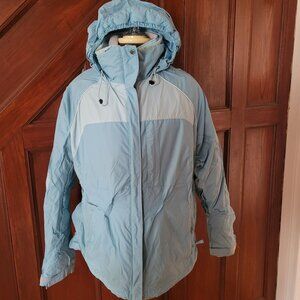 Columbia Womens XL Interchange Light Blue Water Resistant Quilted Jacket With Ho